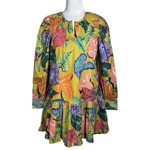 NWT Maude‎ Vivante Boho Floral Dress Size S Puff Sleeve Ruffle Tunic Shift Mini